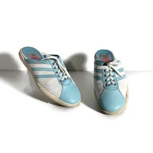 Lilly Pulitzer Leather Slip On Open Back Lace Up Blue White Tennis Shoes Women 7